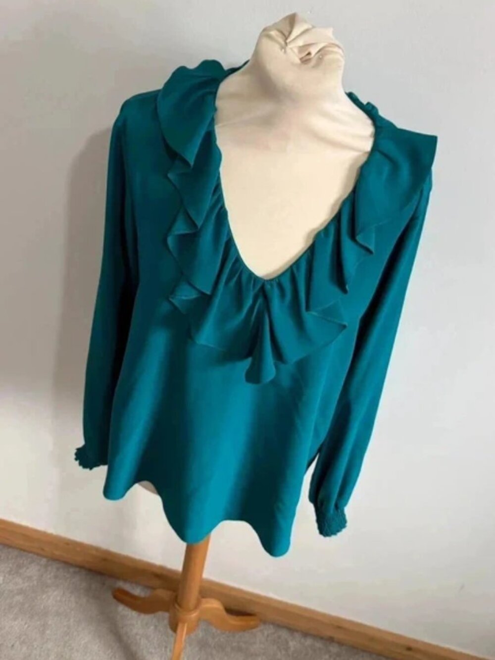 Roman ruffle neck long sleeve blouse Size 12 smart teal - Picture 2 of 5